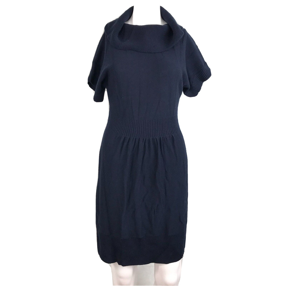 Loft Dress Womens Sz MP Navy Blue Knit Cowl Sheath Sweater Dress Wool